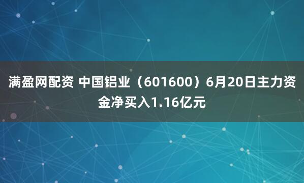 满盈网配资 中国铝业（601600）6月20日主力资金净买入1.16亿元